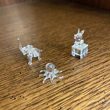 Hand Blown Clear Figurines Octopus Elephant And Rabbit On A Box Vintage EUC