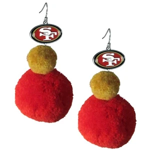 San Francisco 49ers Dangle Pom Pom Earrings (NFL Football Jewelry) - Picture 1 of 3