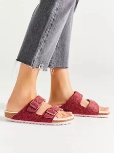 Birkenstock Arizona Happy Lamb Wool Sandal Womens 37 US 6 Pink Buckle Slippers - Picture 1 of 12