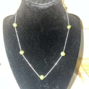 HONORA Pearl Station NECKLACE Pretty Green Stainless Adjustable Chain - Picture 1 of 4