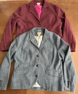 2 -LL Bean Tweed Wool Herringbone Blazer Maroon & Blue Sz 18 Preppy Academia - Picture 1 of 11