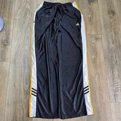 Vintage Adidas Pants Mens L Black Yellow Tear Away Peel Off Satin Shiny Y2K READ - Image 1 of 4