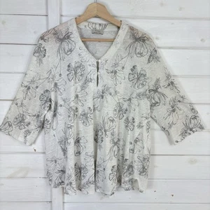 WRAP London Top Womens Size UK 14 Blue White Pure Linen Holiday Summer Floral - Picture 1 of 9