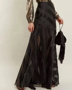 Lanvin Paris Silk Blend Black Long Striped Maxi Skirt Party Formal Event New 42 - Picture 1 of 9