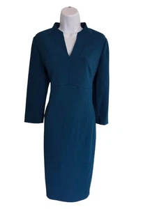 Calvin Klein türkis 3/4-Ärmel Kerbe V-Ausschnitt Officewear/Cocktail Midikleid 6/S-M - Bild 1 von 7