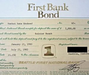 Seattle First National Bank Bond Zertifikat Marktkurs Grobond Seafirst 1980 - Bild 1 von 5