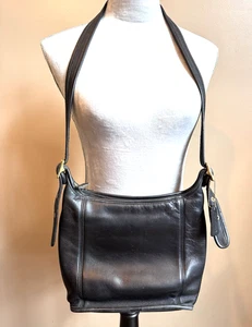 Coach 9816 Slim Duffel Medium Schwarz Leder Crossbody Schultertasche Vintage *LESEN - Bild 1 von 11