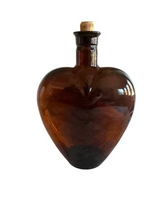 Vintage Paul Masson Heart-Shaped Amber Glass Decanter With Cork Stopper - Picture 1 of 5