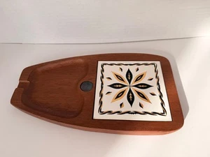 Woodcrest Styson Mid-Century Modern Wooden Tray with Ceramic Tile Inlay - Picture 1 of 2