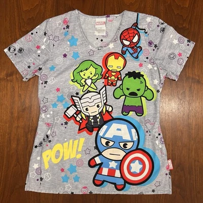 Marvel Avengers Kawaii Tooniforms Cherokee AOP Scrubs (S) Womens TF626 Cotton - Image 1 of 3