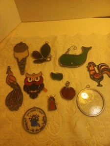 11 Piece Lot Stained Glass Window Decor Glass, Lead, Plastic Suncatchers Vintage - Picture 1 of 10