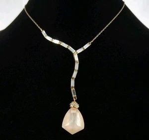 Alexis Bittar Baguette Rhinestone Asymmetrical Peach-Pink Pendant Drop Necklace - Picture 1 of 7