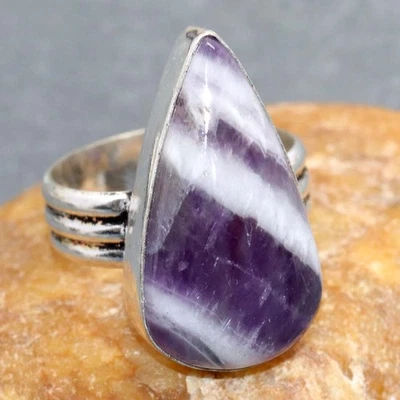 Chevron Amethyst 925 Silver Plated Ring US 9.5 Vintage Inspired Design GW - Image 1 of 3