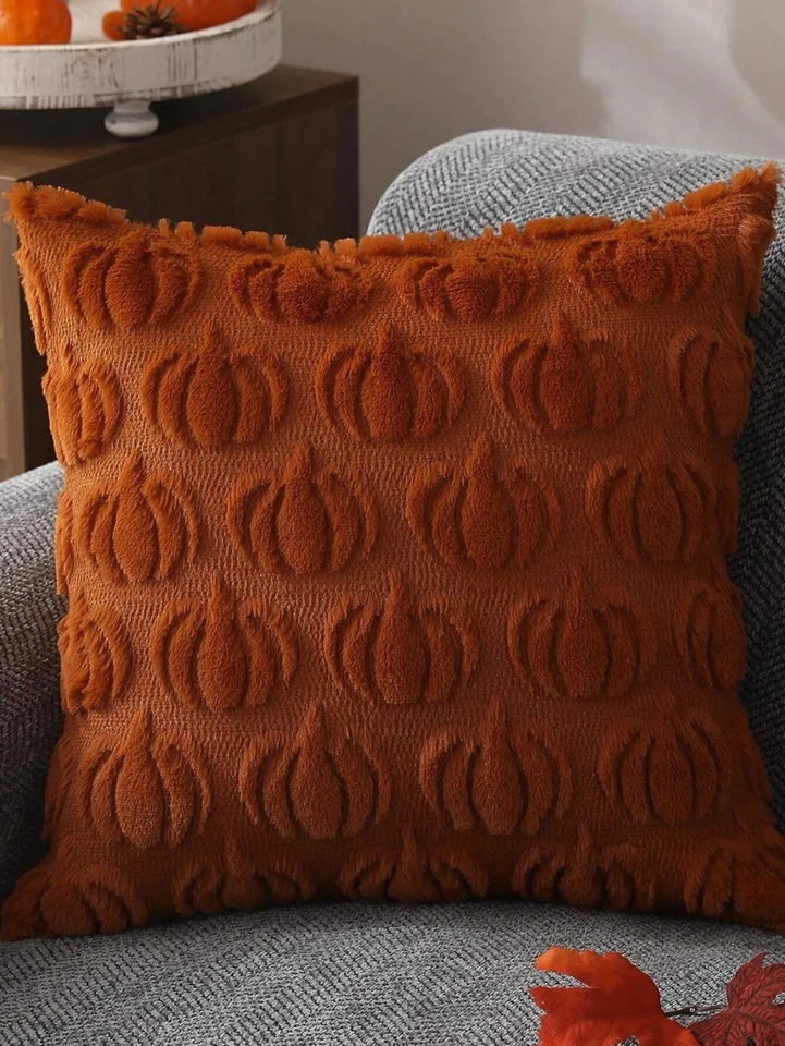 Funda de almohada de calabaza de otoño de 1 pieza 18x18 suave felpa esponjosa de lana funda de almohada Foto 1 de 1