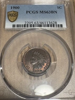 1900 Indian Head Cent MS 63RB PCGS  Gold Shield Certified, Amazing Color - Image 1 of 4