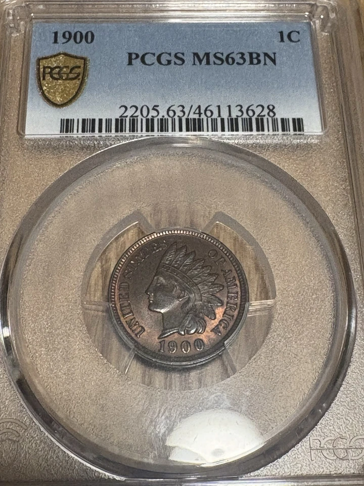 1900 Indian Head Cent MS 63RB PCGS  Gold Shield Certified, Amazing Color - Image 1 of 4