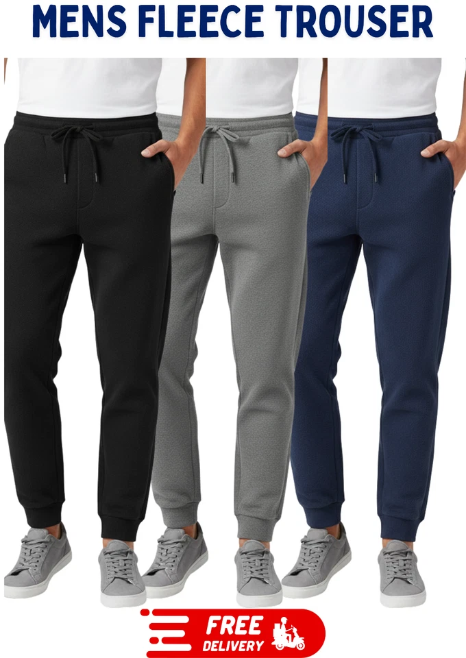 Fleece Joggers For Men Jogging Tracksuit Bottoms  Fleece Close Hem Trousers - Image 1 of 1