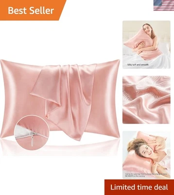 Juego de funda de almohada de satén coral de lujo con cremallera, suave y transpirable - 20x26 pulgadas Foto 1 de 4