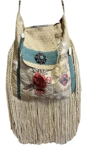 Sacred Heart Boho Bag Fringe Doily Purse Crossbody Shoulder Adj Strap 16x14 - Picture 1 of 12