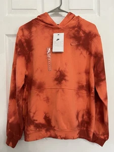 Nike Youth Kids Orange Tie Dye Pullover Hoodie Front Pocket Embroidered Logo XL - Picture 1 of 8
