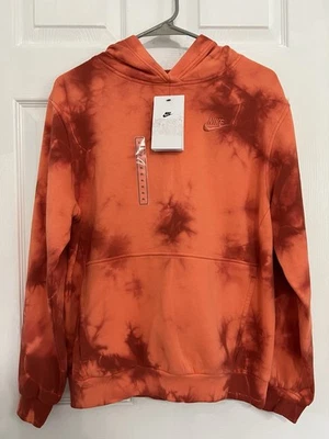 Nike Youth Kids Orange Tie Dye Pullover Hoodie Front Pocket Embroidered Logo XL - Image 1 of 4