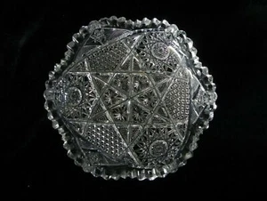 ABP Brilliant 1915 Hand 6" Cut Crystal Ornate Stars 18 Diamond Rows Bowl Rare - Picture 1 of 3