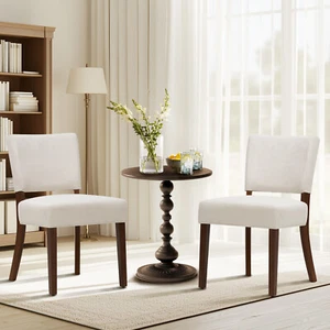 Set of 2 Fabric Dining Chairs Upholstered Chair w/ Wooden DarkBrown Leg - Picture 1 of 7