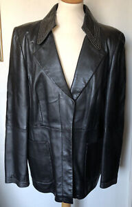 BETTY BARCLAY Ladies Vintage Black Leather Blazer Jacket Sz 18 FAB COND!