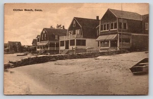 Postcard Clinton Beach, Connecticut, Cottages On The Ocean, Canoe - Picture 1 of 2