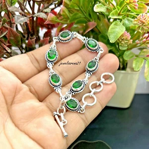 Emerald Gemstone Bracelet Sterling Silver Women Stylish Bracelet & Bangle - Picture 1 of 7