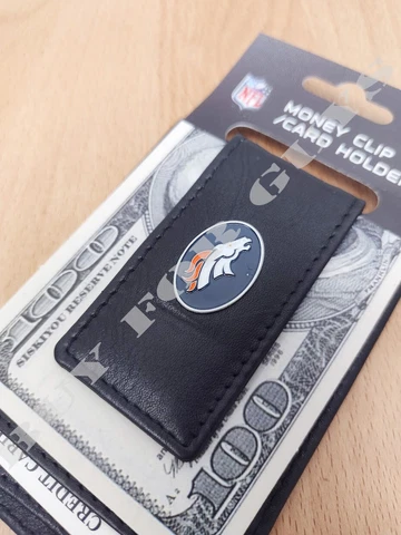 Denver Broncos NFL Black Leather Money Clip Wallet - Magnetic Wallet Cover