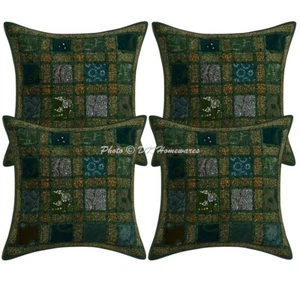 Throw Pillow Covers Patchwork Embroidered Sequins Geometric Cotton Pillowcase - Picture 1 of 6