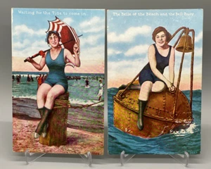 2 Antique Post Cards Bathing Beauties, Risque, Beach, Pacific Novelty - Picture 1 of 5