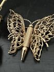 Vintage MONET Gold Tone Ornate Open Work Double-Wing Butterfly Brooch Pin