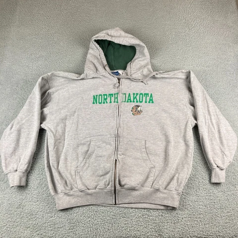 North Dakota Fighting Sioux Sweatshirt Mens XL Gray Hoodie Pullover Zip Sweater Cover