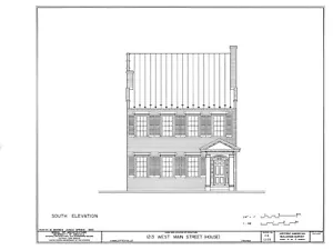 American Colonial Brick Townhouse, traditional narrow lot home, printed plans - Picture 1 of 6