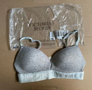 Victoria's Secret PINK Wear Everywhere Wireless Push Up Bra 32C Gray NEW - Picture 1 of 9