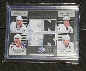 08/09 UD BLACK QUAD JERSEY WAYNE GRETZKY MARIO LEMIEUX SIDNEY CROSBY MESSIER /25