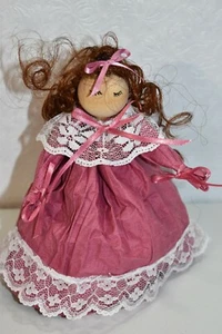 Doll Paper Twist Pink  Handmade Burnette Hair Vintage - Picture 1 of 5