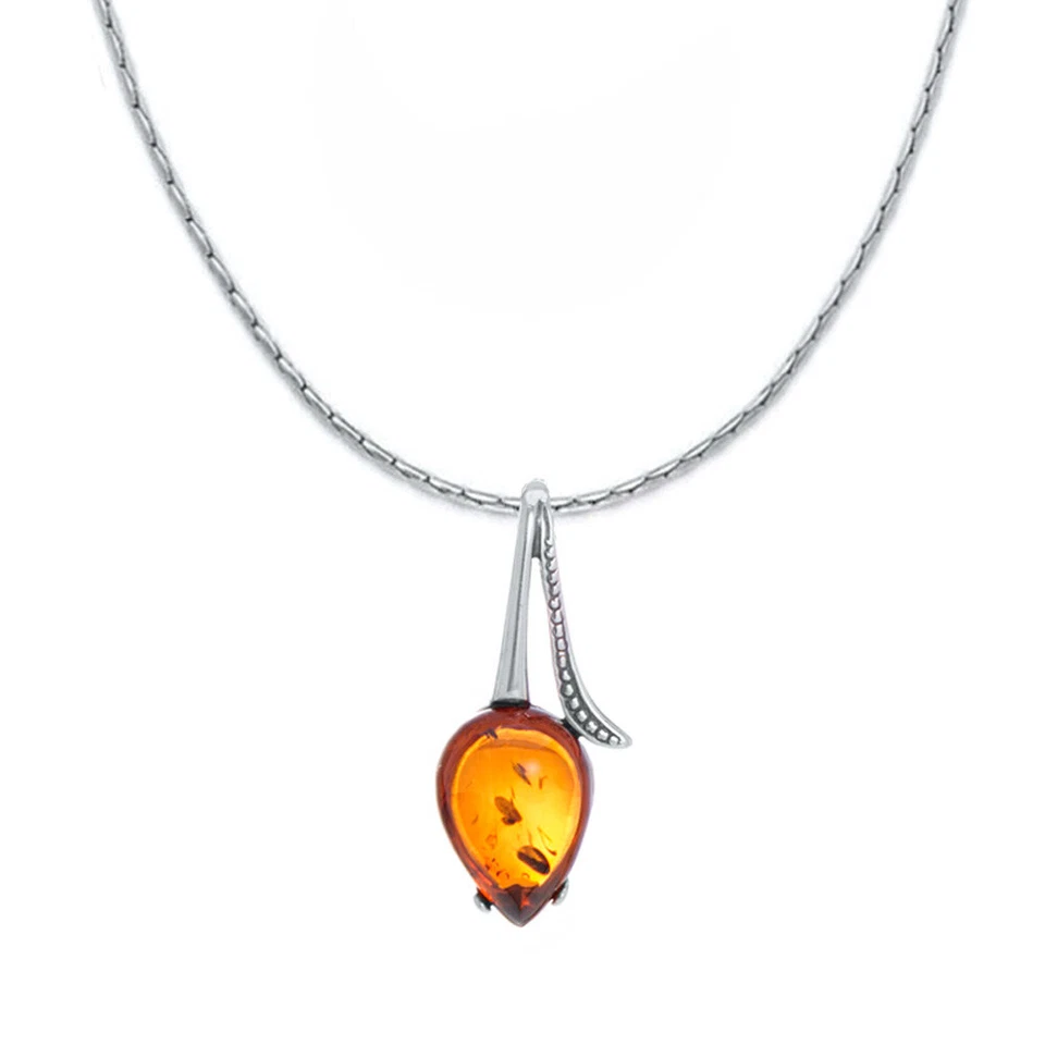 925 Argento Sterling Vera Ambra Baltica Ciondolo Collana Omaggio - Immagine 1 di 1