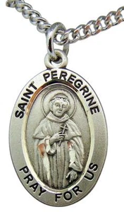 St Peregrine Sterling Silver 7/8" Saint Medal with 20" Steel Chain USA Made - Picture 1 of 1