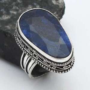 Simulated Sapphire Gemstone Antique Design Ring Jewelry US Size-9 AR 23119