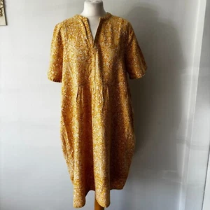 Next Mustard Yellow White Floral Linen Blend Kaftan Style Dress Summer Size 16 - Picture 1 of 11