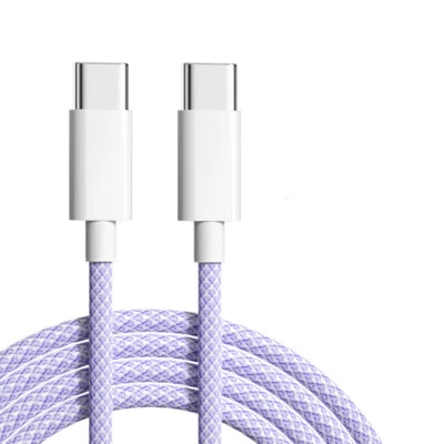 Nylon USB-C to USB-C Quick Charging PD 60W Dual Type C Long Lead Data Sync Cable - Image 1 of 4