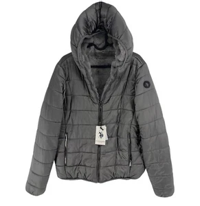 US Polo Assn. Grey Hooded Faux Fur Reversible Jacket Coat Size EU 48 UK 20 US 18 - Picture 1 of 13