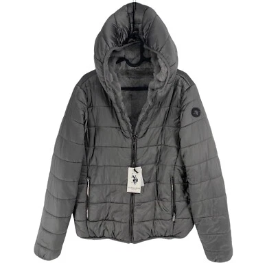 US Polo Assn. Grey Hooded Faux Fur Reversible Jacket Coat Size EU 48 UK 20 US 18 - Image 1 of 4