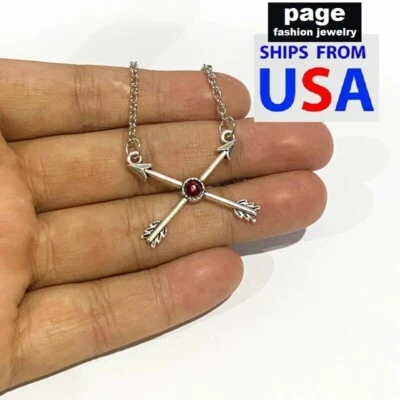  Cruz de Plata Cupido Amor Flecha 20" Cadena Collar Piedra Roja Colgante Joyería Foto 1 de 4