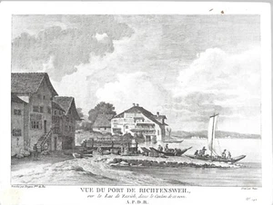 Vue du Port de Richtensweil - Pont sur le Lac de Zurich  - Perignon 1780 - Imagen 1 de 1