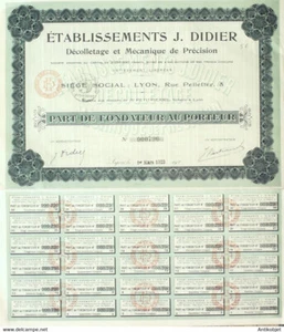 J.Didier (Ets mécanique de précision) Lyon (69) action 500 fr 1923 - Imagen 1 de 1