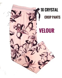 1x Lularoe Crystal Flare Crop Hose Velour Rosa Blumenmuster Passend 18 - Bild 1 von 1
